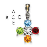 Sterling Silver Antiqued w/14k 5-stone w/Diamond Mothers Pendant Semi-Mount